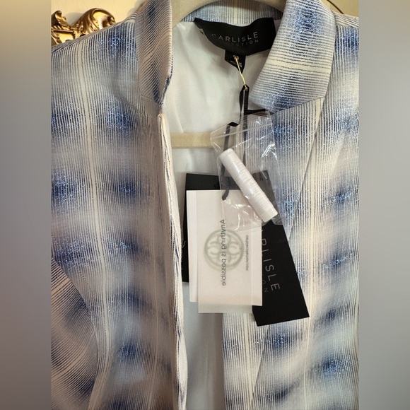 Carlisle Collection NWT Designer Dress, Shimmer Sheen White&Blue W/Pearl Detail - Picture 11 of 11